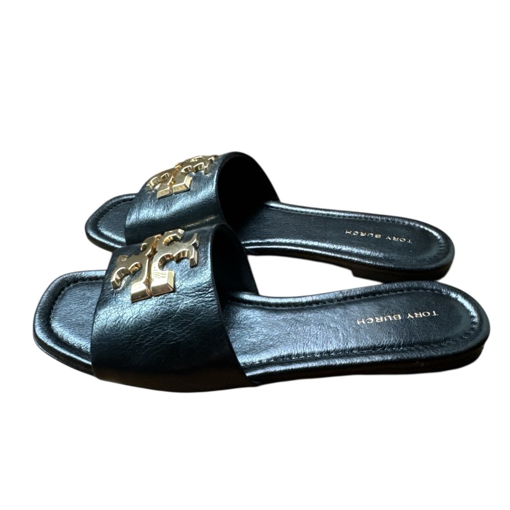 TORY BURCH Women 88744 Eleanor Leather
Brass Logo Slide Sandals - Picture 2 of 4